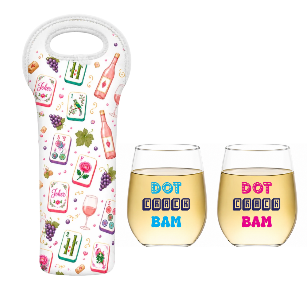 Mahjong Wine Tote & Glasses Gift Set