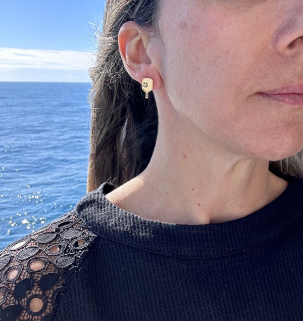 Gold Pickleball Paddle Stud Earrings