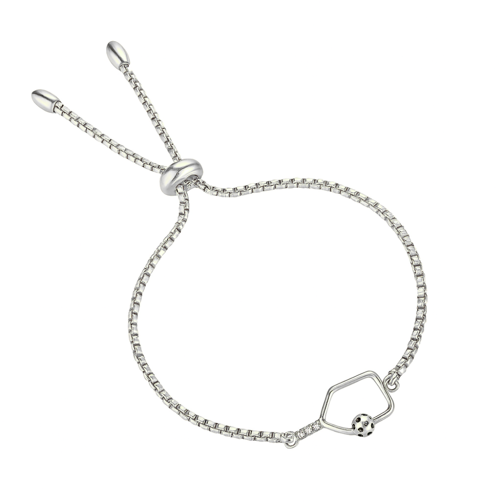 Silver Pickleball CZ Adjustable Bracelet- Pick Style