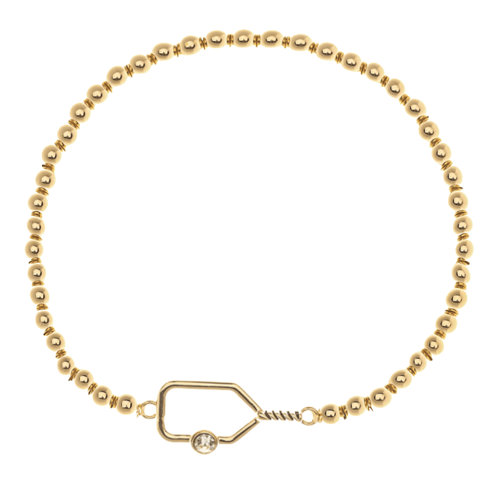 Pickleball Paddle Beaded Rhinestone Bracelet -Gold