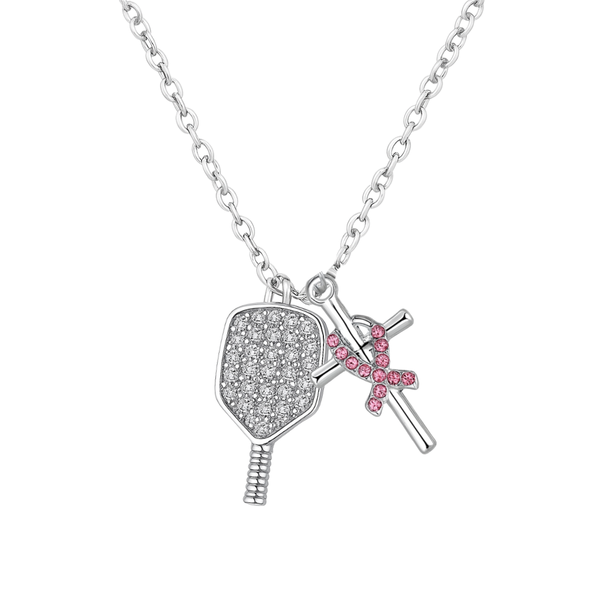 Pickleball Breast Cancer Cross Necklace