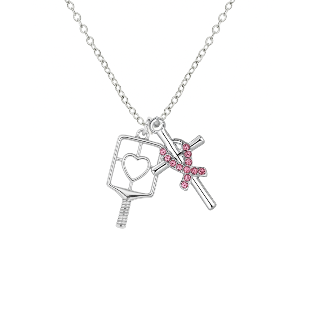 Pickleball Breast Cancer Cross Necklace