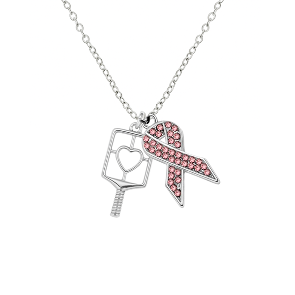 Pickleball Breast Cancer Ribbon Necklace