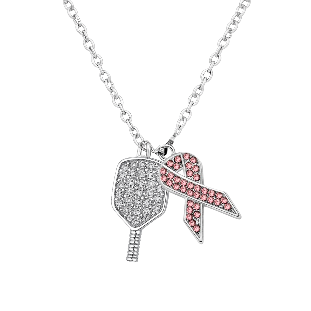 Pickleball Breast Cancer Ribbon Necklace