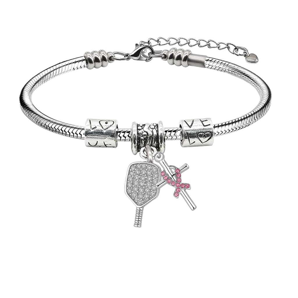 Pickleball Breast Cancer Snake Chain Bracelet