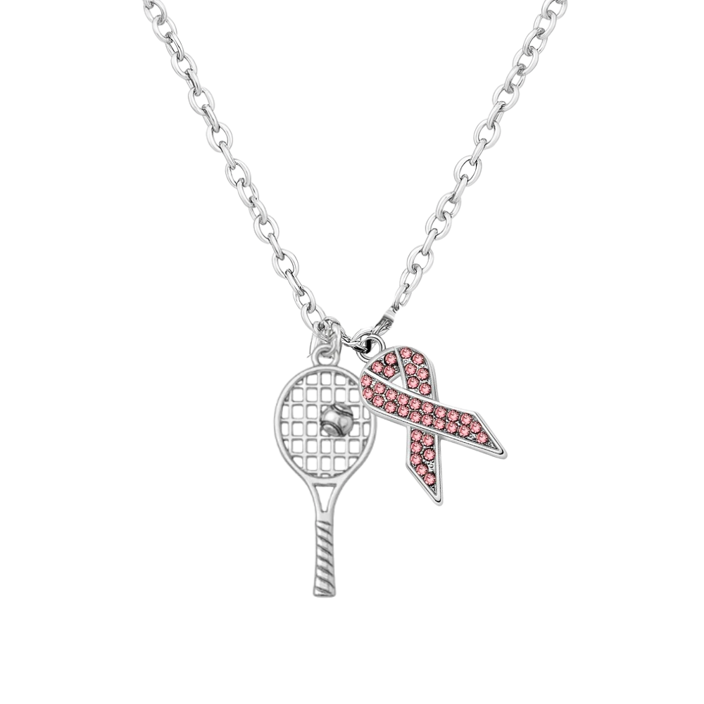 Tennis Breast Cancer Ribbon Necklace