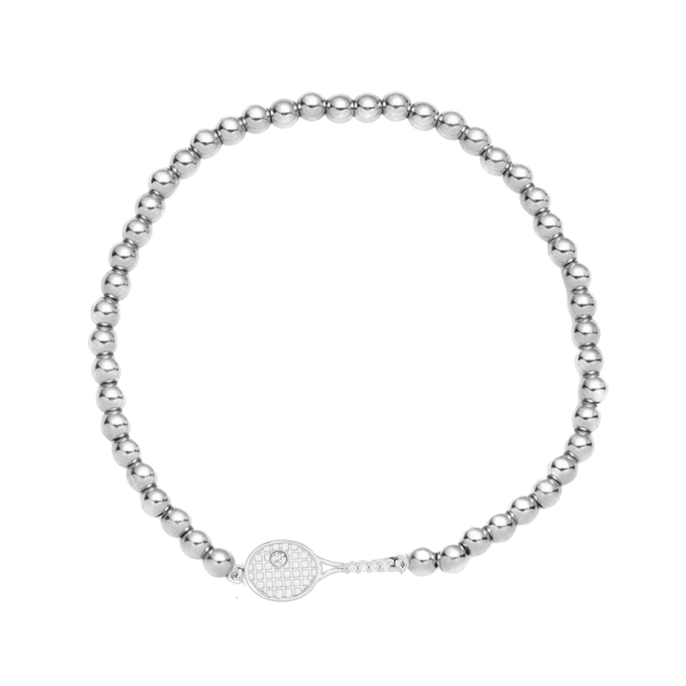 Tennis Beaded Rhinestone Racket Bracelet - Silver