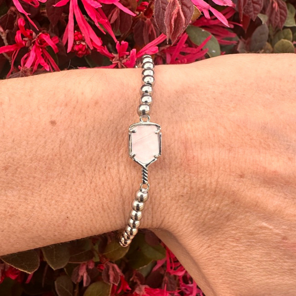 Pickleball Mother of Pearl Silver Beaded Bracelet