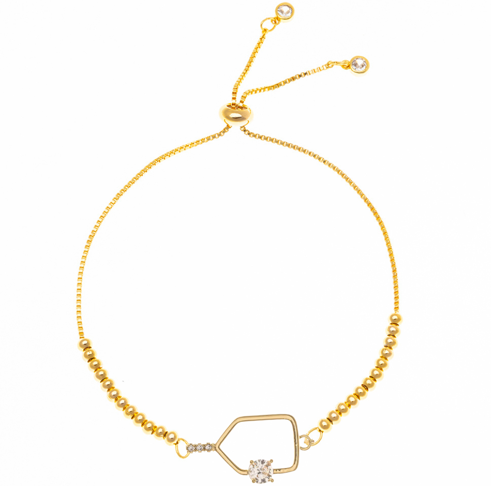 Beaded Pickleball Rhinestone Slider Bracelet - Gold