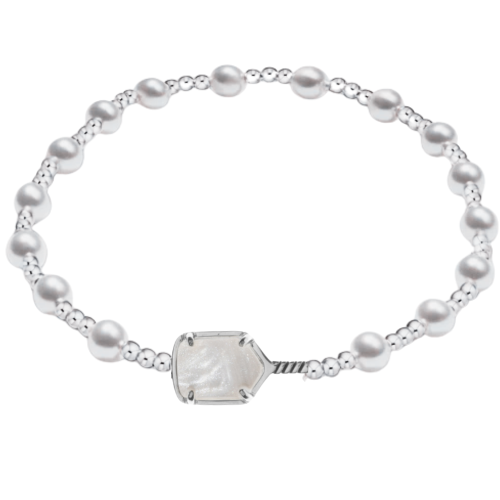 Pickleball Two Tone Silver Pearl Beaded Bracelet