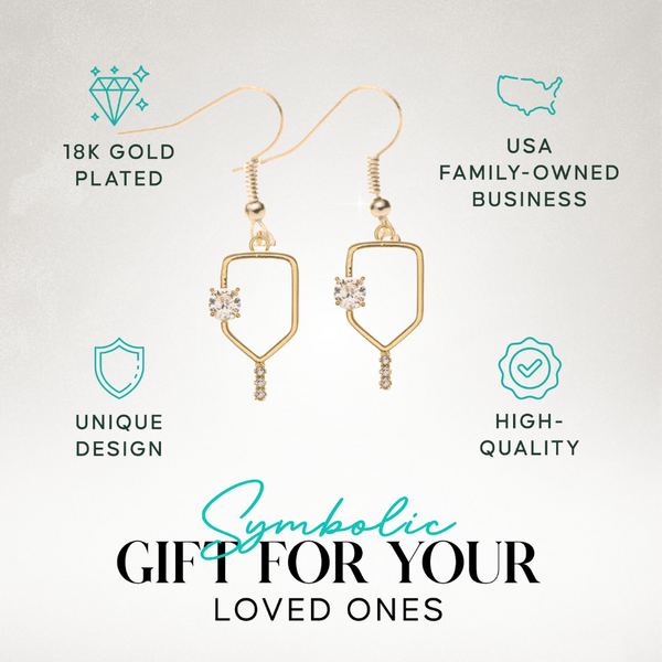 Gold Pickleball Rhinestone Dangle Earrings