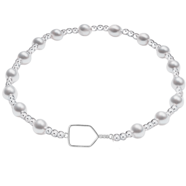Pickleball Two Tone Silver Pearl Beaded Bracelet