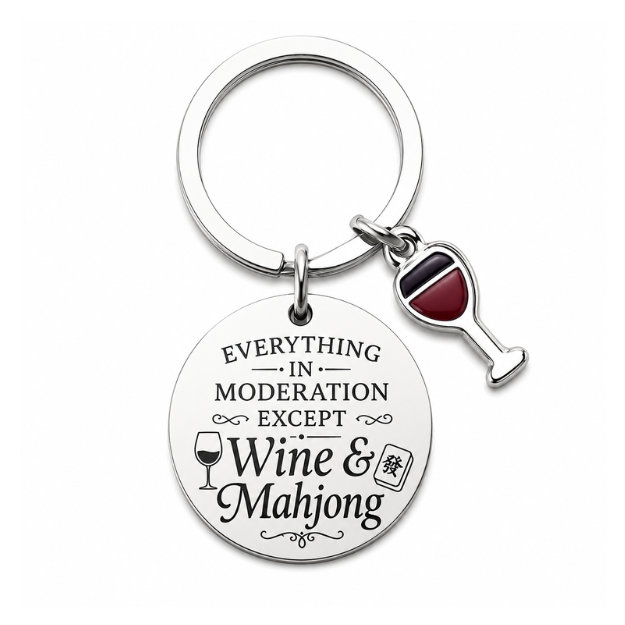 Mahjong and Wine Keychain
