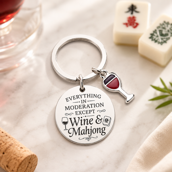 Mahjong and Wine Keychain