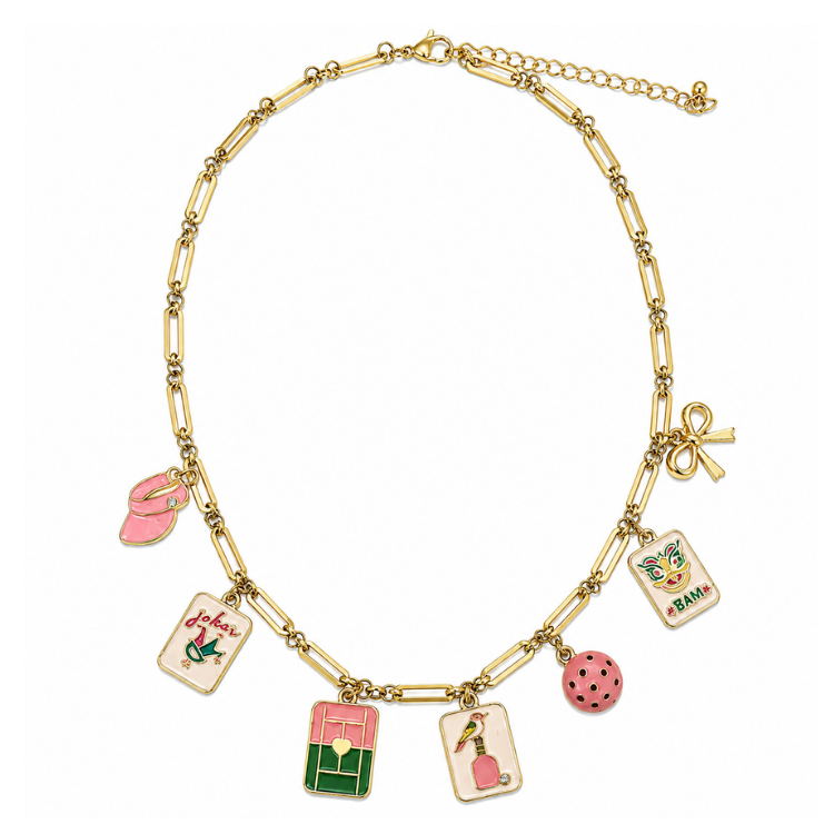 Pickleball & Mahjong Paperclip Charm Necklace