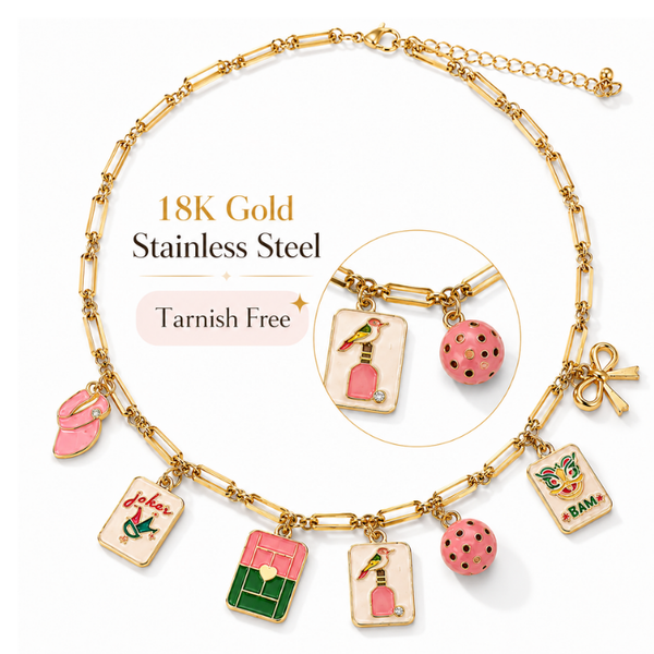 Pickleball & Mahjong Paperclip Charm Necklace