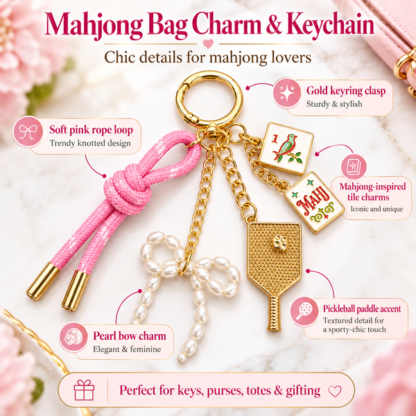 Pickleball Mahjong Bag Charm Keychain