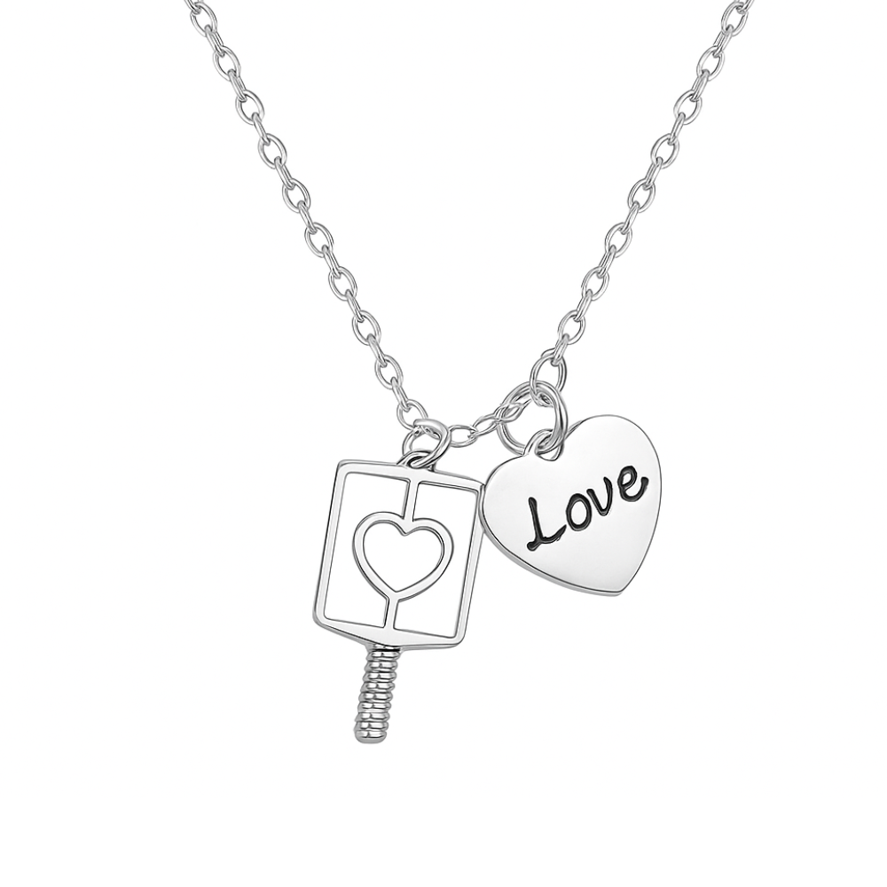 Love at First Dink Pickleball Paddle Necklace with heart charm, perfect pickleball jewelry gift for women.