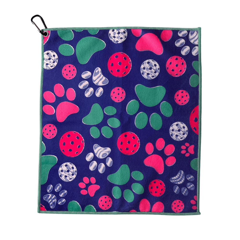 Pickleball Towel- Paw Print Microfiber & Cotton Athletic Towels with Carabiner Clip
