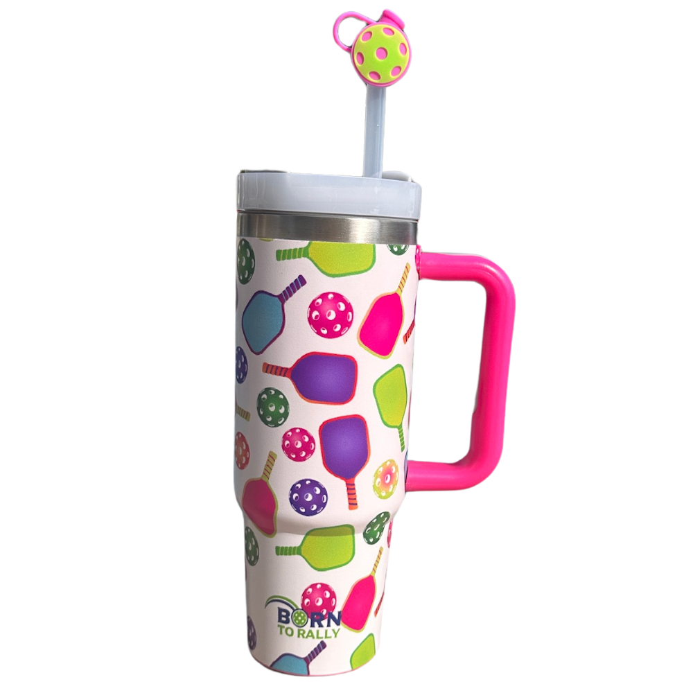 Pickleball 30oz Tumbler- Pink Multi Paddle