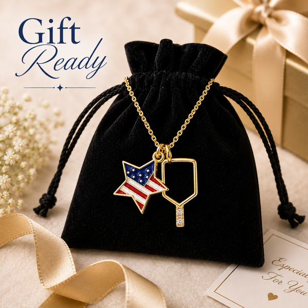 Pickleball USA Flag Gold Necklace