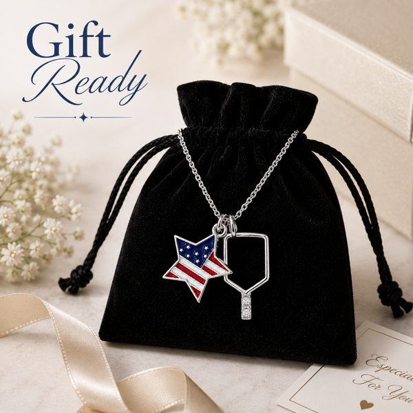 Pickleball USA Flag Silver Necklace