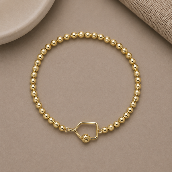 Pickleball Beaded Stretch Bracelet -Gold