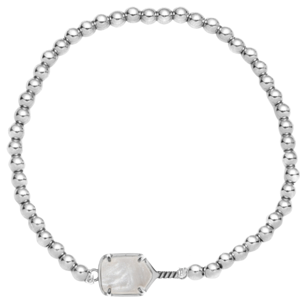 Pickleball Mother of Pearl Silver Beaded Bracelet