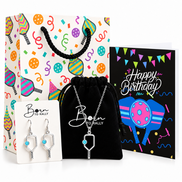 Pickleball Birthstone Connector Necklace and Earrings Gift Set