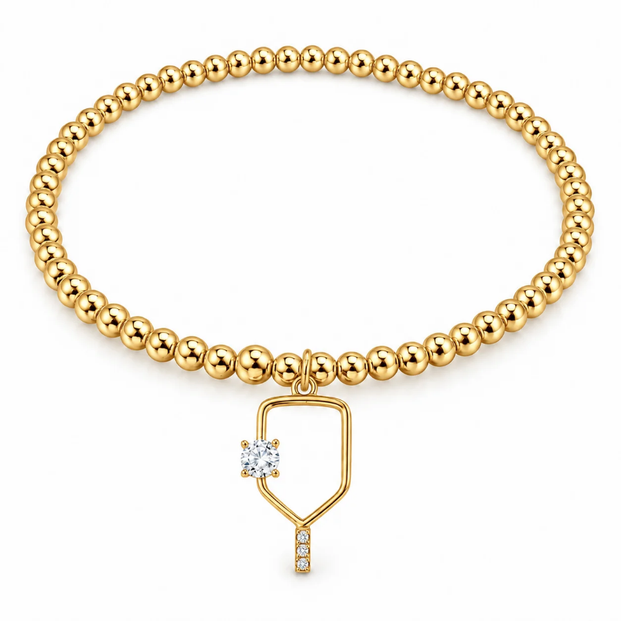 Pickleball CZ Beaded Stretch Bracelet - Pick Color