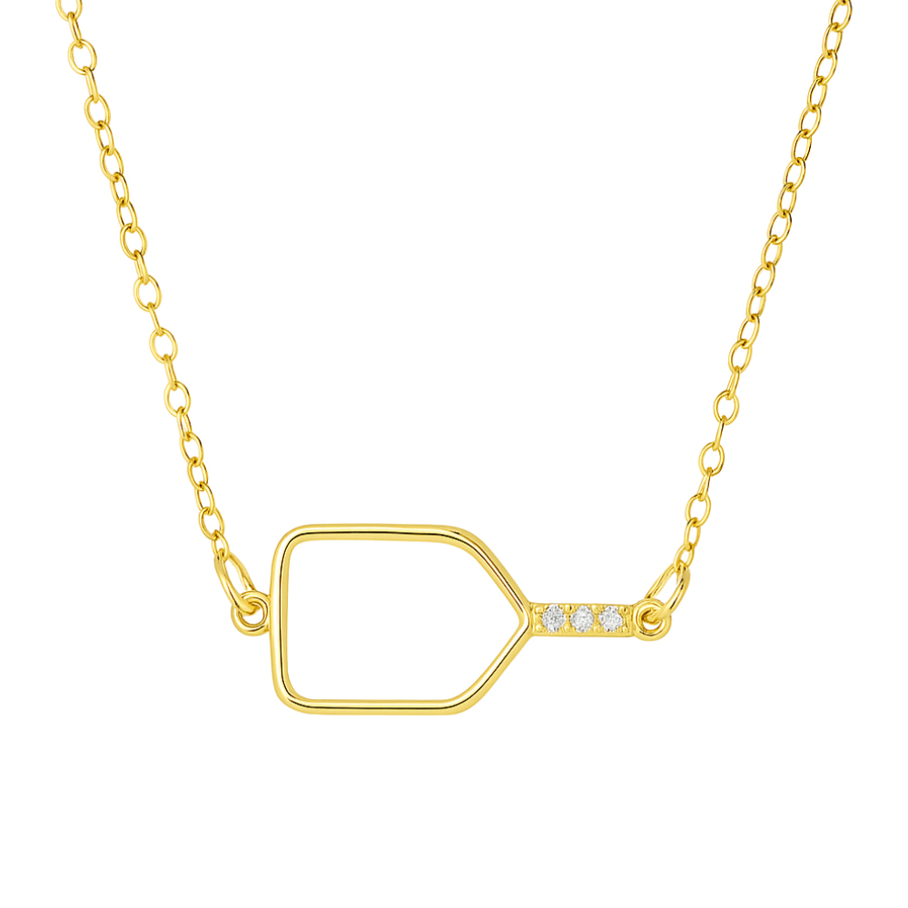 Gold pickleball paddle necklace with CZ handle on delicate chain, minimalist jewelry for pickleball lovers