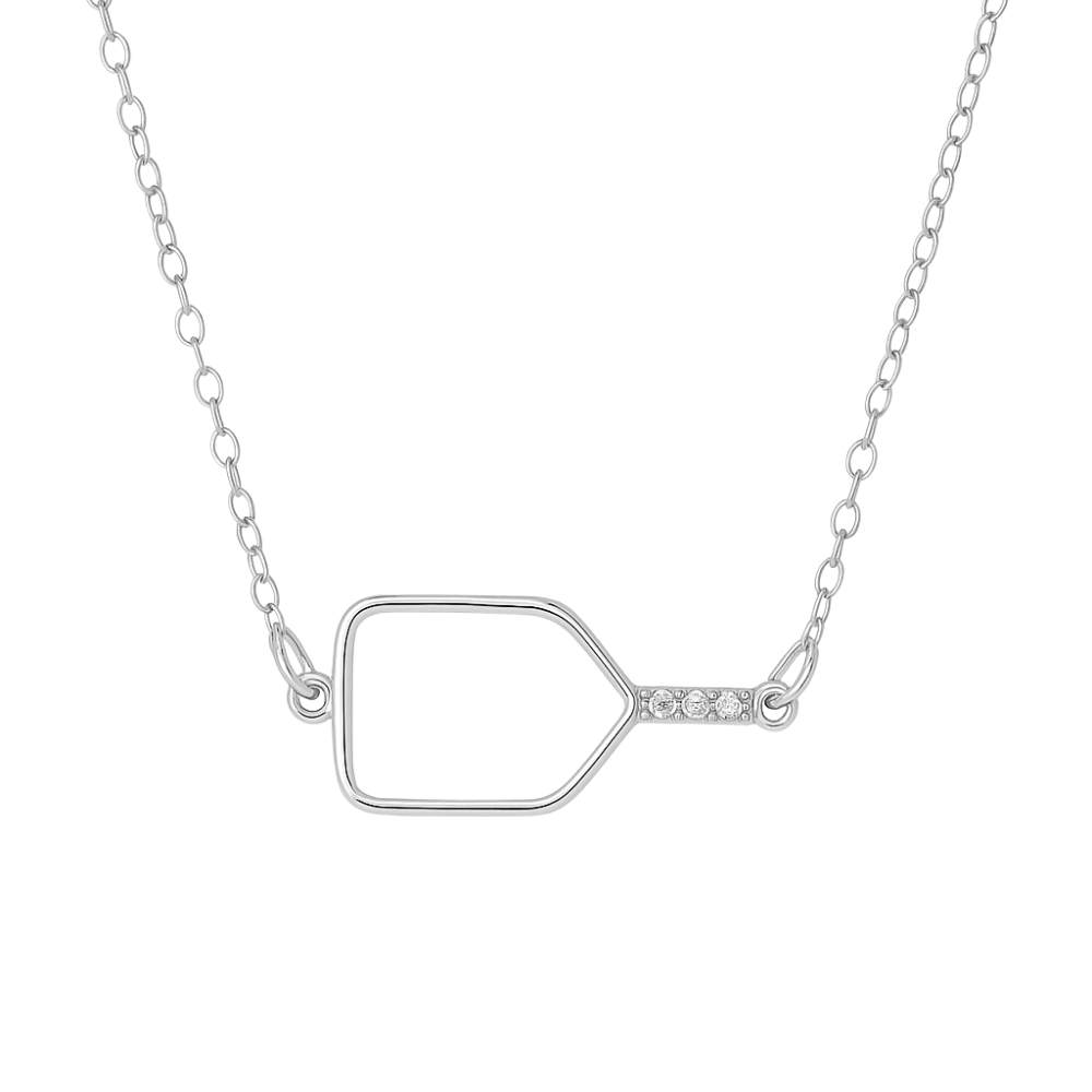 silver pickleball paddle necklace with cubic zirconia handle on dainty chain, minimalist pickleball jewelry gift for her