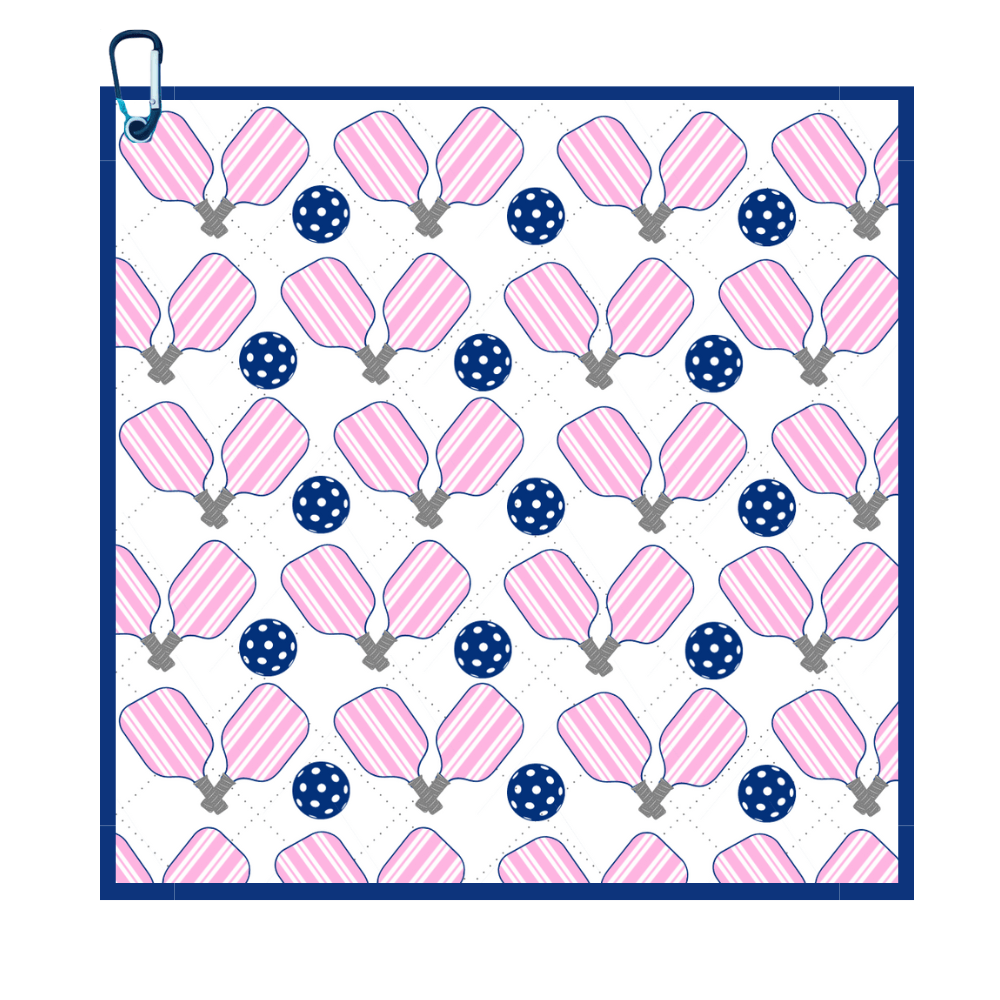 Pickleball Towel - Pink & Navy Microfiber & Cotton Towel