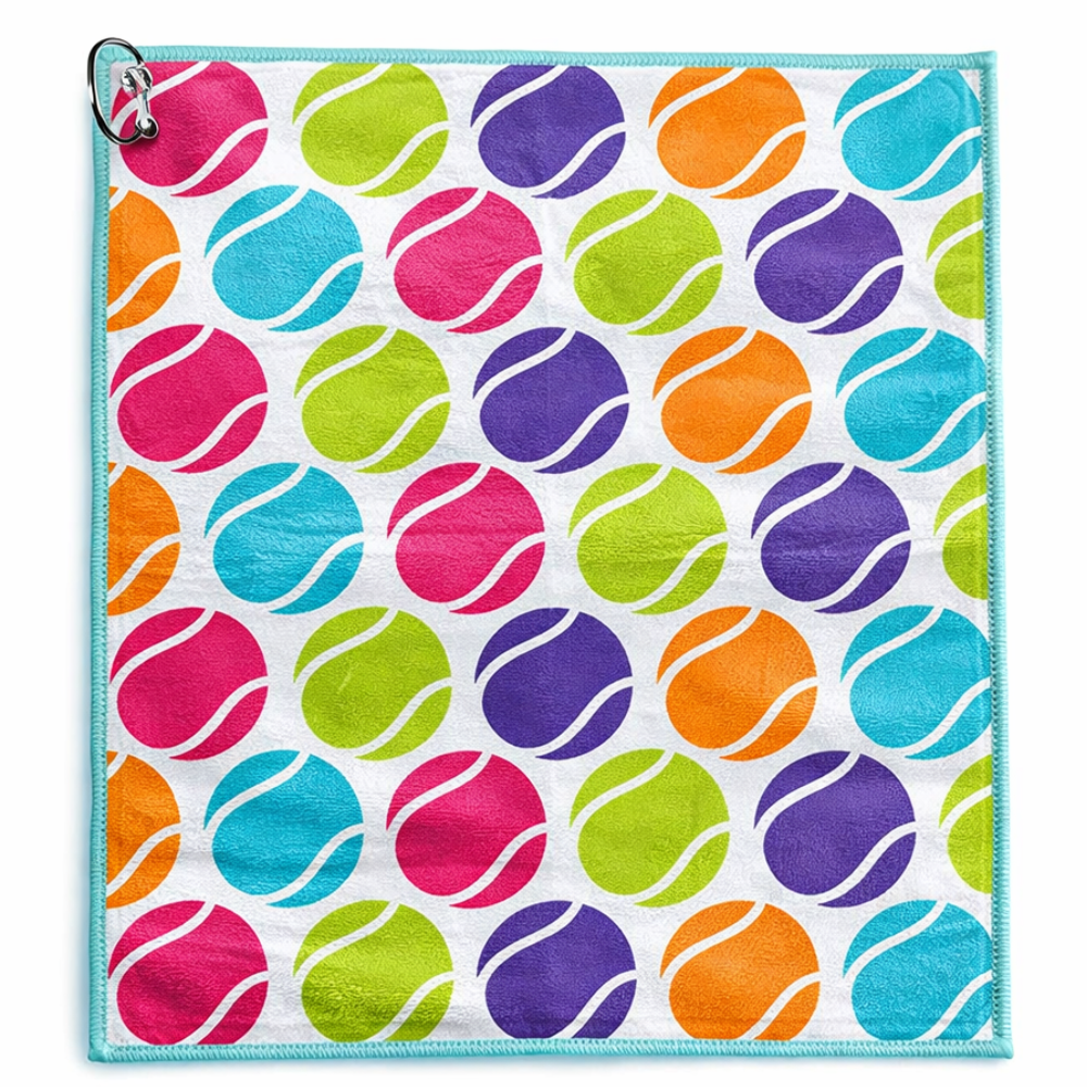 Tennis Balls Towel- Microfiber & Cotton Athletic Towels with Carabiner Clip