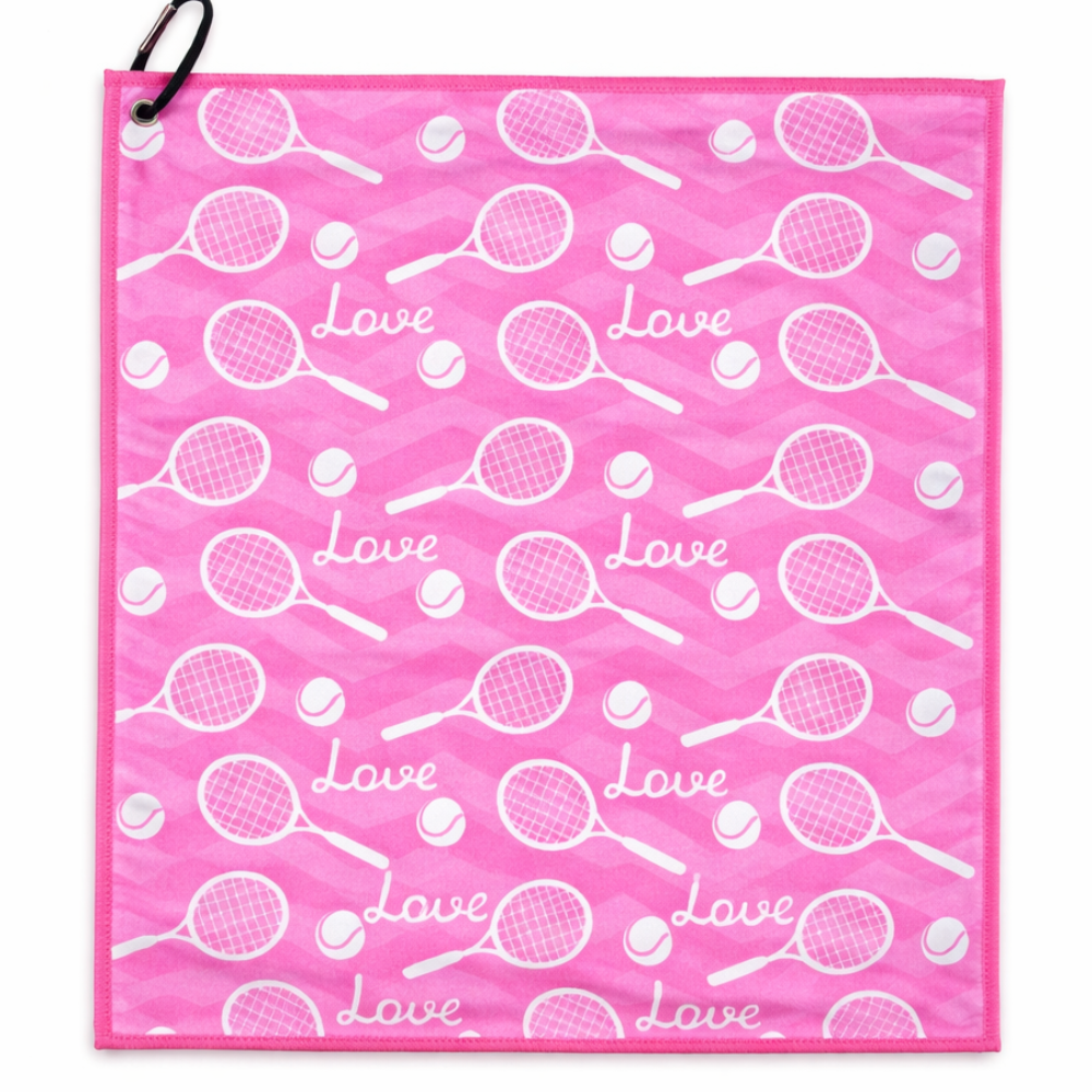 Tennis Love Towel - Microfiber & Cotton Athletic Towels with Carabiner Clip