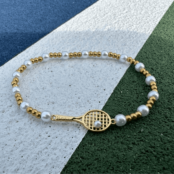 Two Tone Tennis Pearl Beaded Bracelet