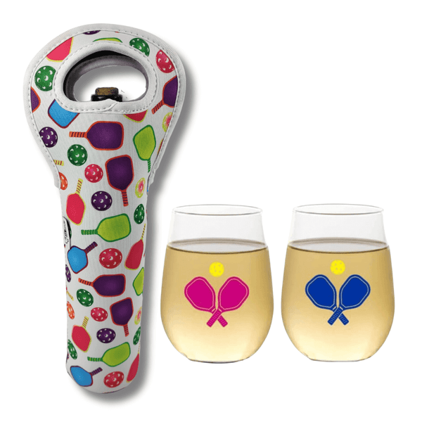 Pickleball Wine Tote & Glasses Gift Set
