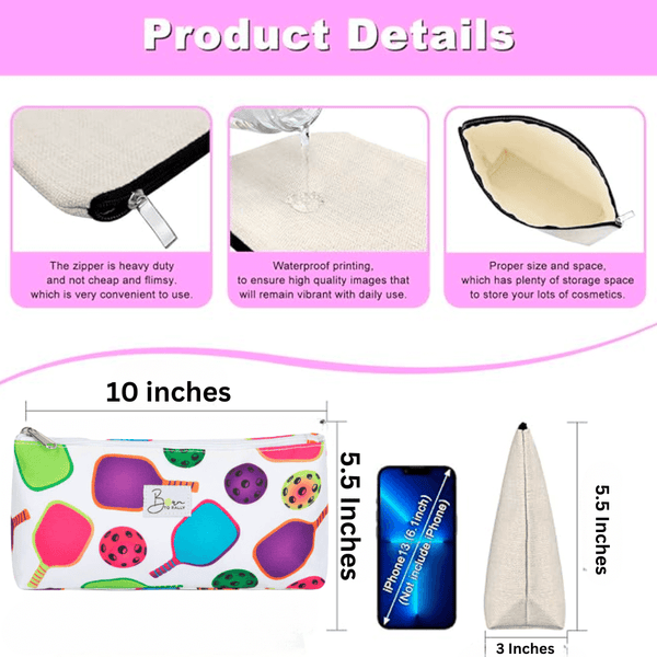 Pickleball Cosmetic Bag - White