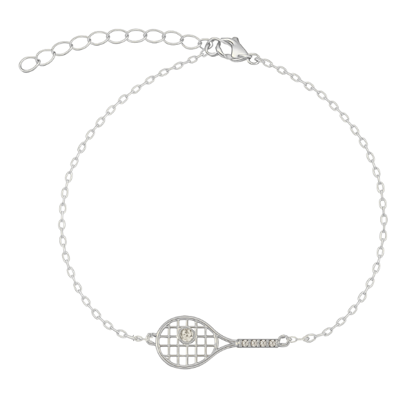 Silver Tennis Racket Adjustable Bracelet