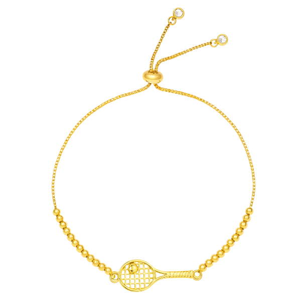 Gold Beaded Slider Tennis Racket Bracelet
