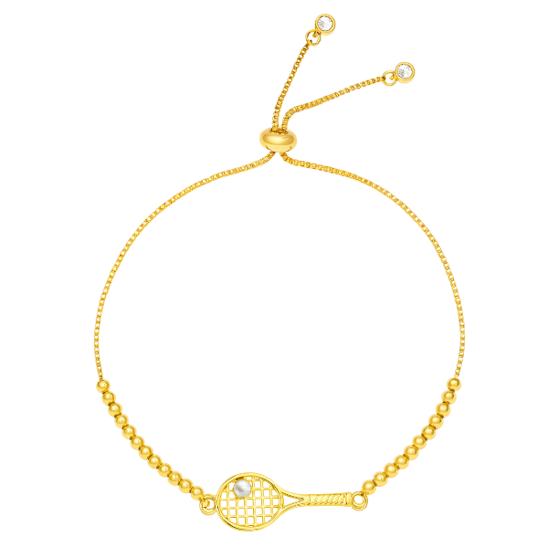 Gold Beaded Slider Tennis Racket Bracelet