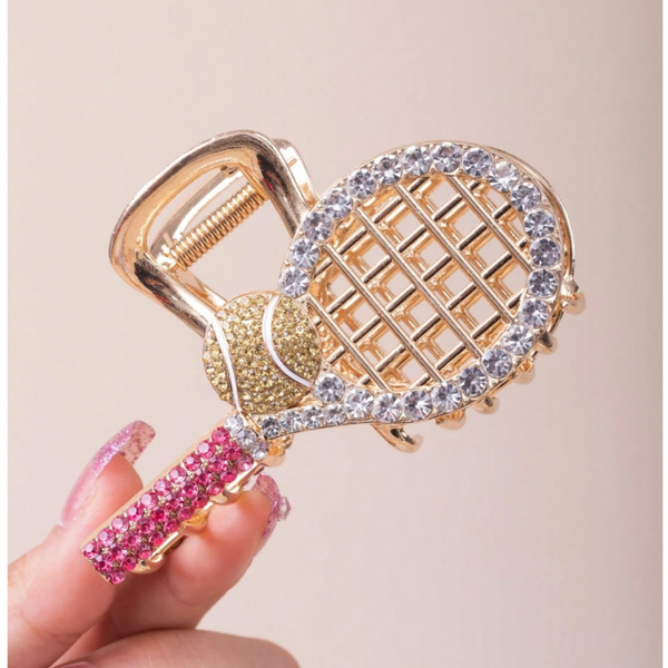 Tennis Racket Crystal Hair Claw Clip