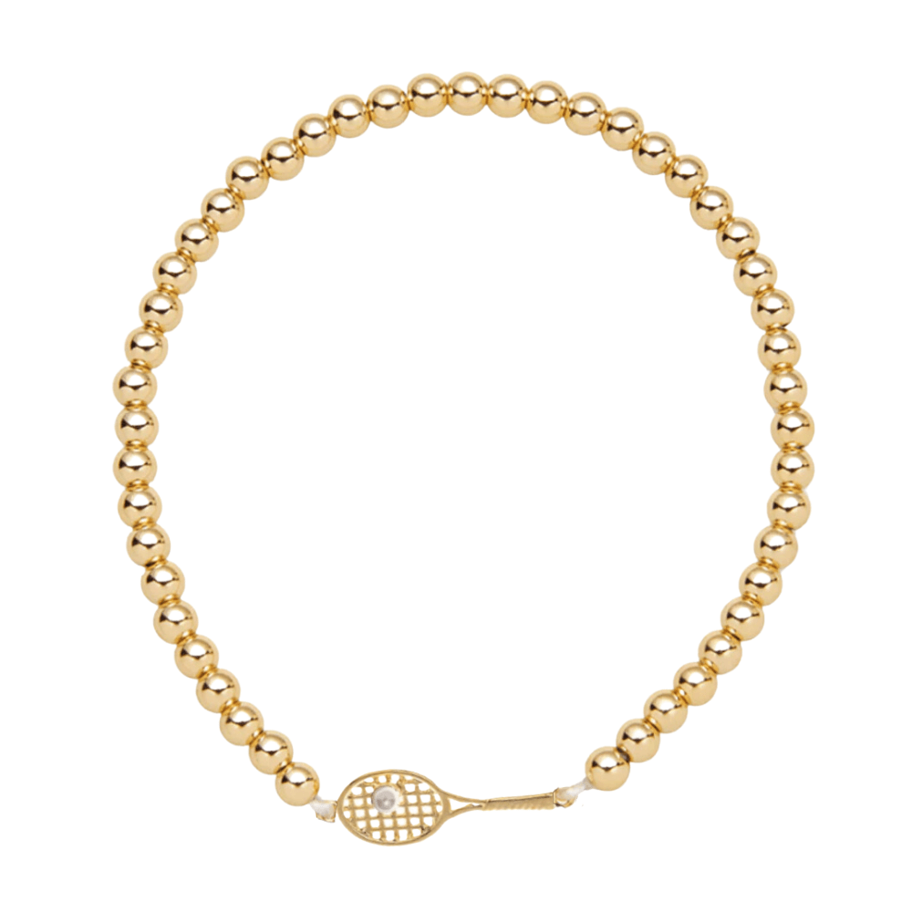 Gold Pearl Tennis Racket Beaded Bracelet