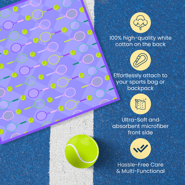 Purple Tennis Towel- Microfiber & Cotton Athletic Towels with Carabiner Clip