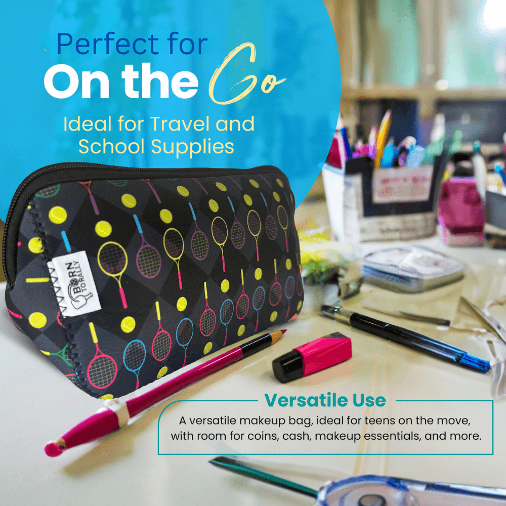 Tennis Racket Cosmetic Bag Born to Rally