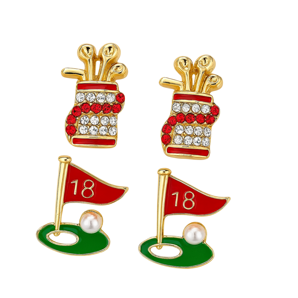 Holiday Golf 2-Piece Earring Set – Flag & Bag