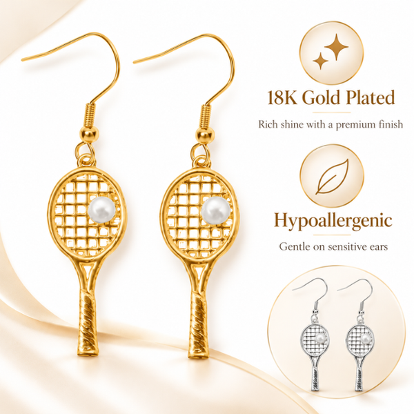 Tennis Pearl Racket Dangle Earrings