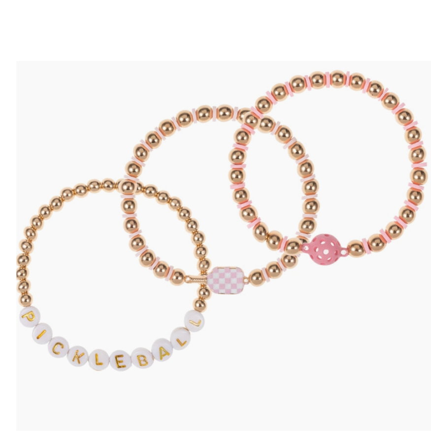 Pickleball Enamel Stretch Bracelet 3pc Set