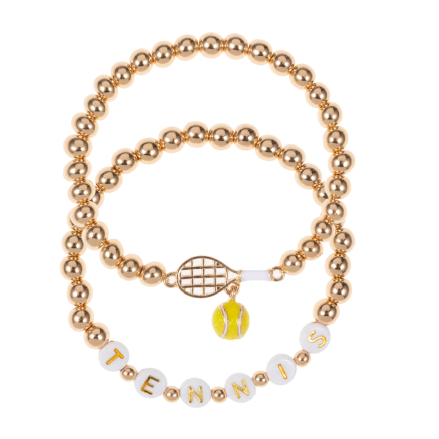Tennis Racket Enamel 2 Set Stretch Bracelet Set