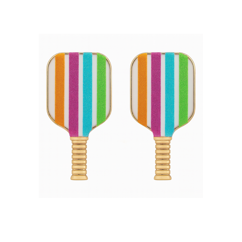 Pickleball Multi Stripe Enamel Earrings